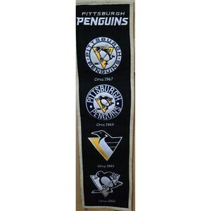 Pittsburgh Penguins Evolution Logo Wall Banner vintage NHL Hockey man cave